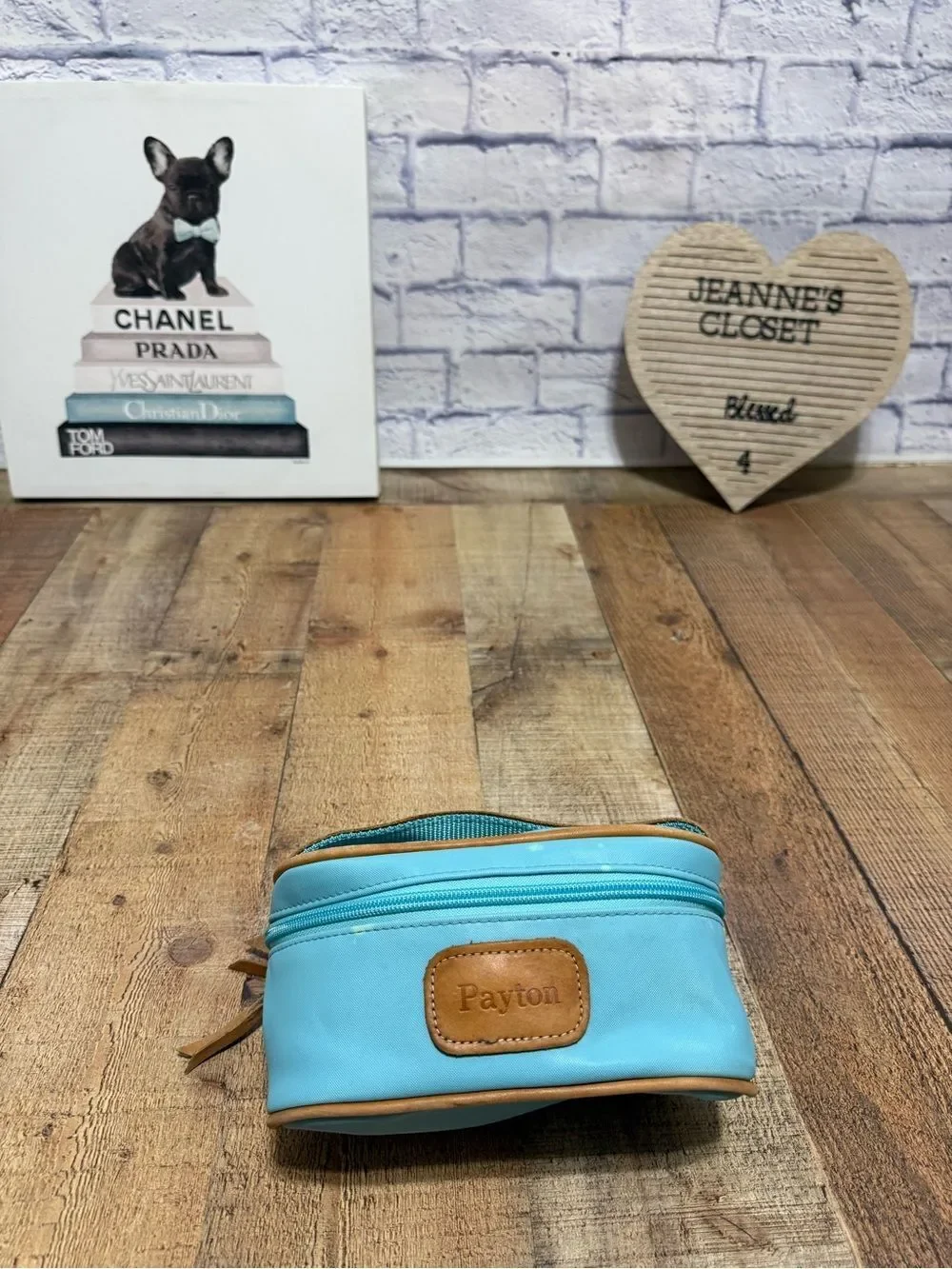 John Hart Mini Makeup Bag Case ocean blue coated canvas “payton”